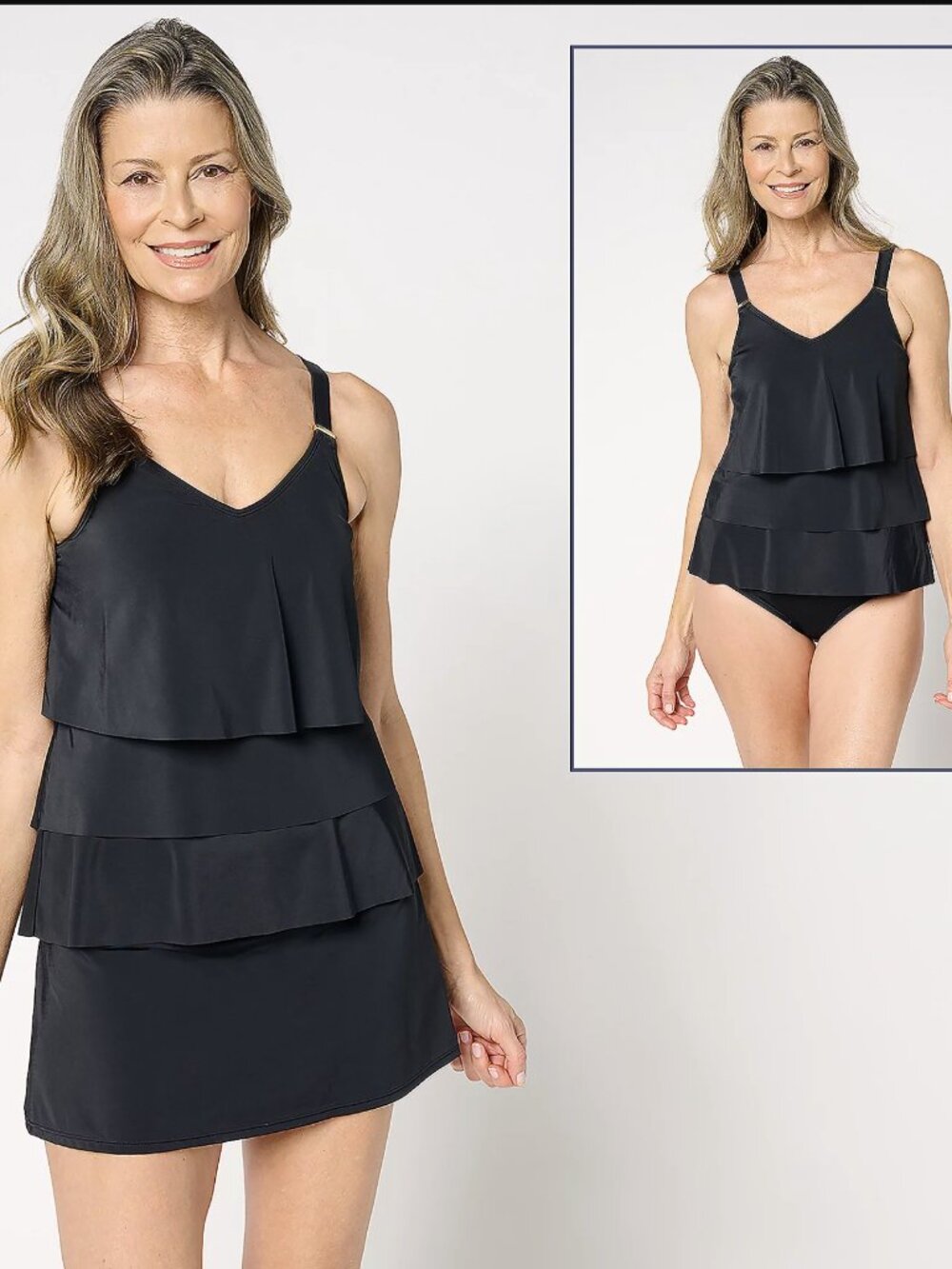 Susan Graver Soleil Tiered 3 Piece Tankini with Skirt & Brief 8419